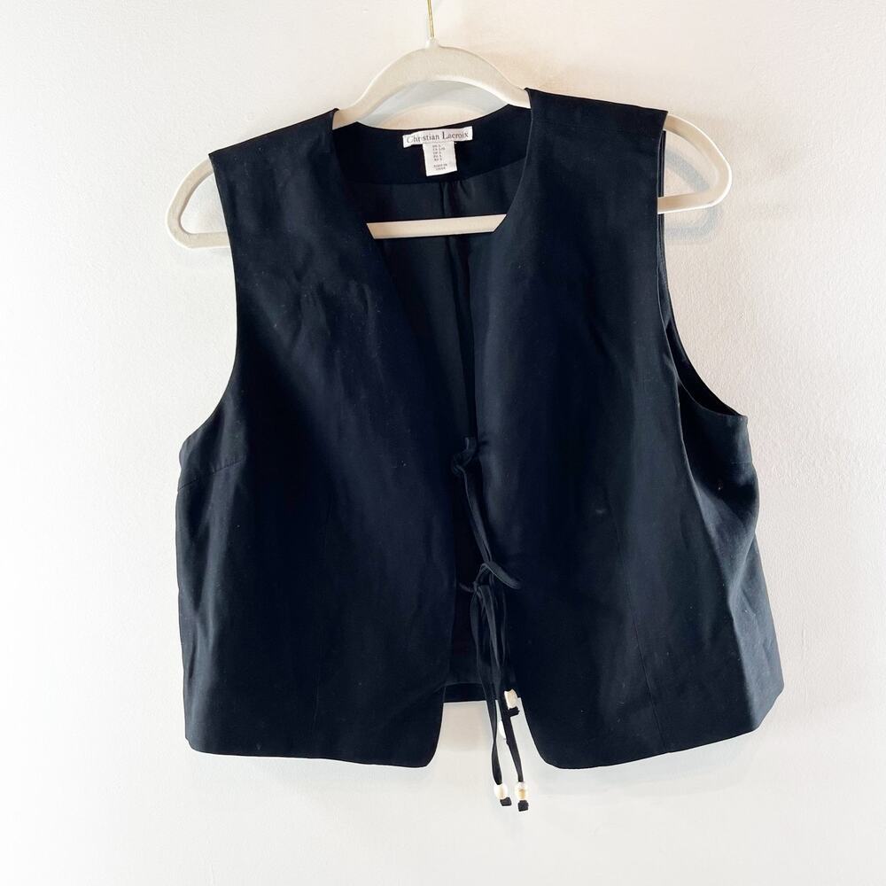 Christian Lacroix Sleeveless Tie Front Vest Top Black Large